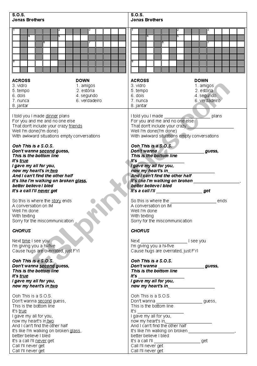 SOS - Jonas Brothers worksheet