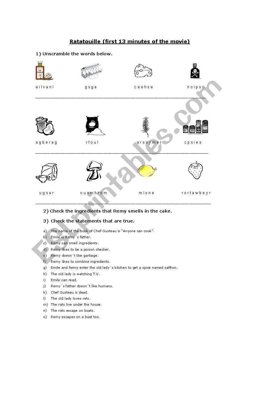 ratatouille worksheet