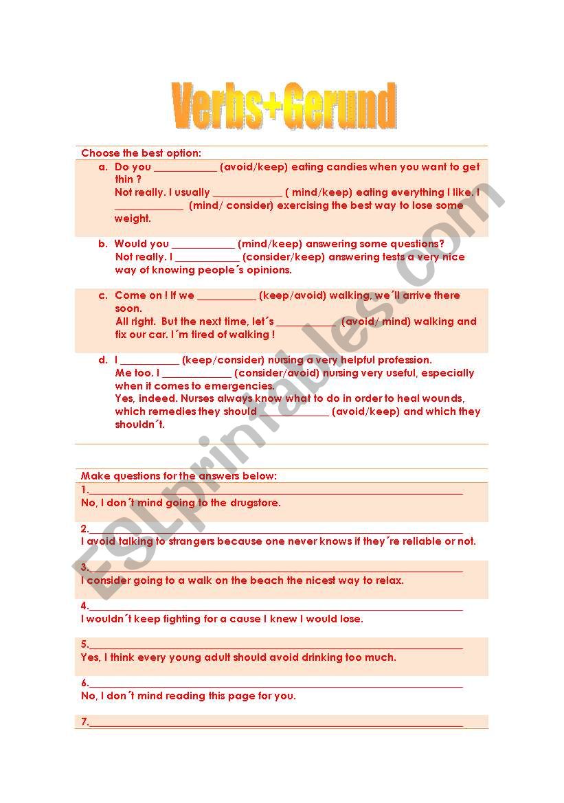 Verbs+Gerund (concerning the verbs consider, mind, avoid and keep)