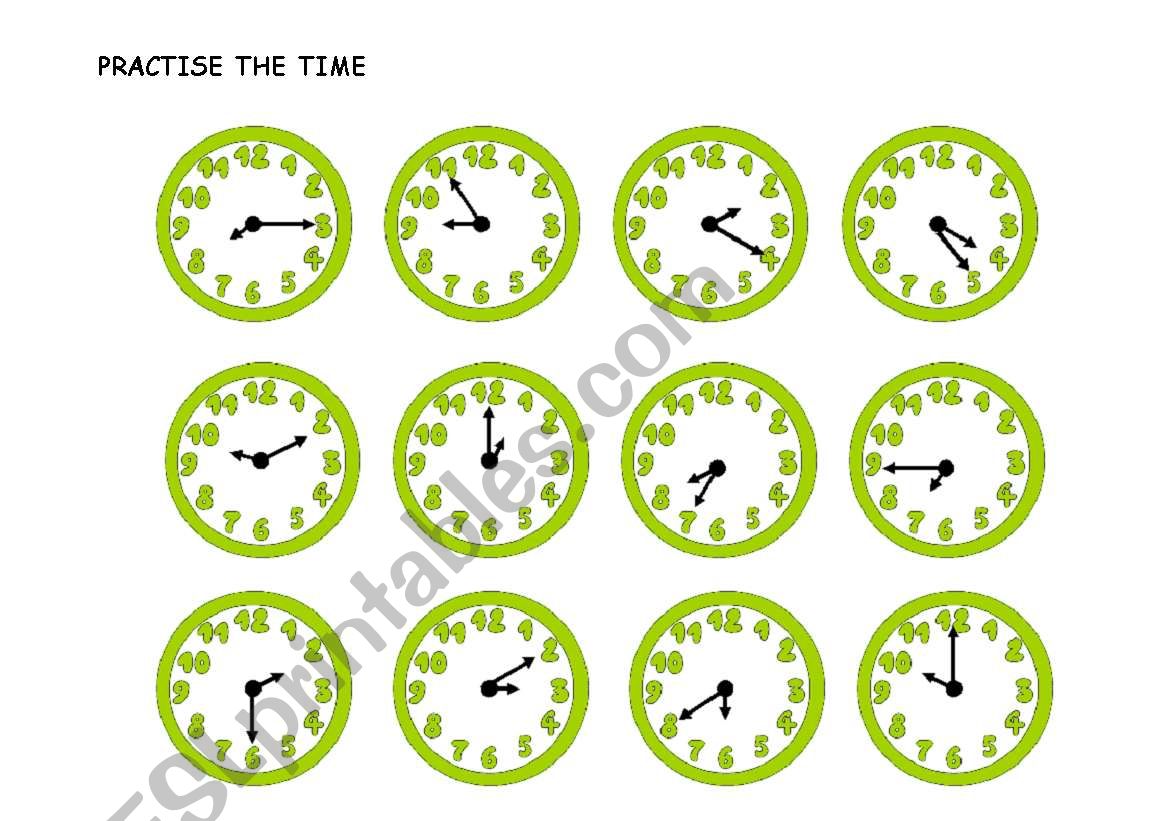 GREEN CLOCKS worksheet