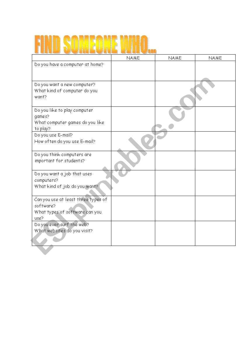 Computer Interwiew worksheet