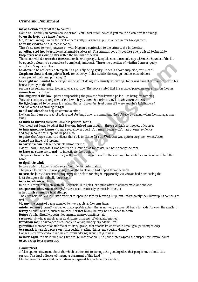 CRIME VOCABULARY worksheet