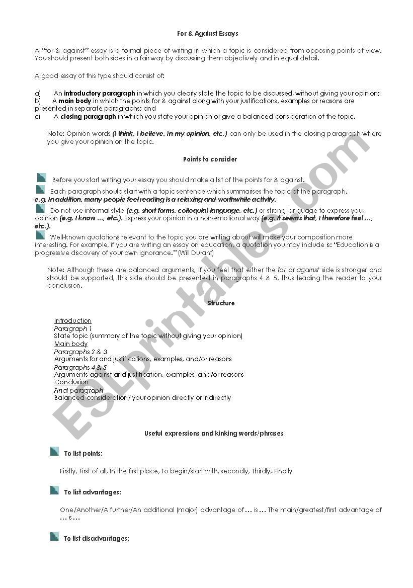 how to write an essay worksheet