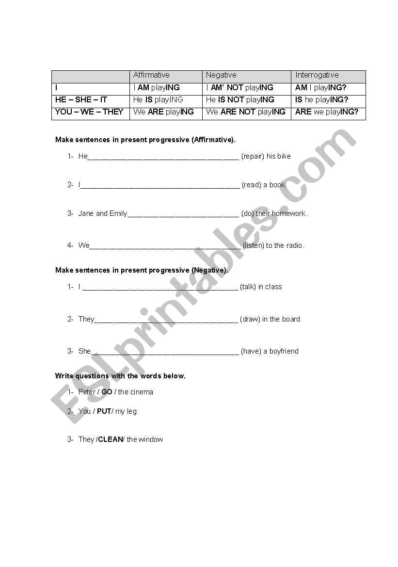 Present continuous exercises worksheet