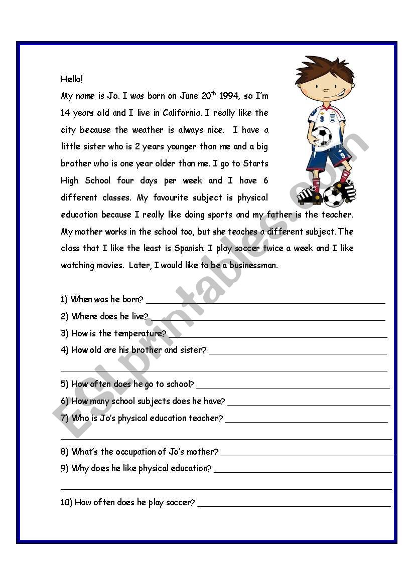 My name is Jo worksheet