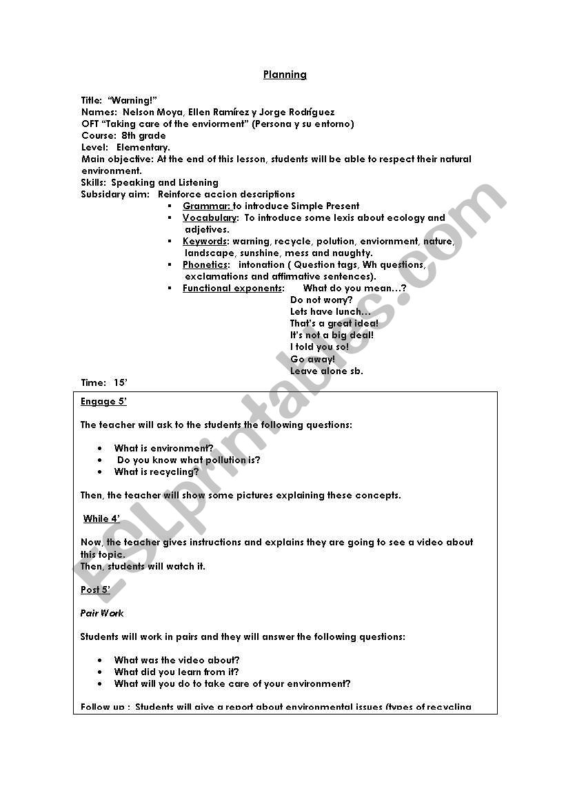 Planning worksheet