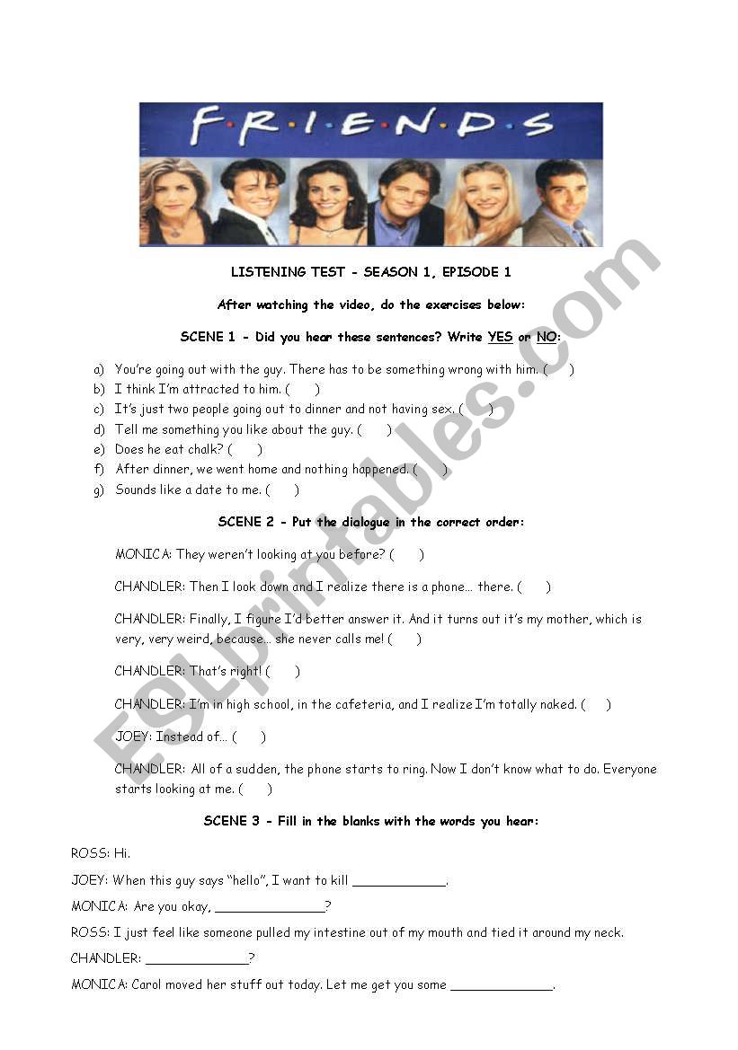 Friends Episode 1 workshweet worksheet