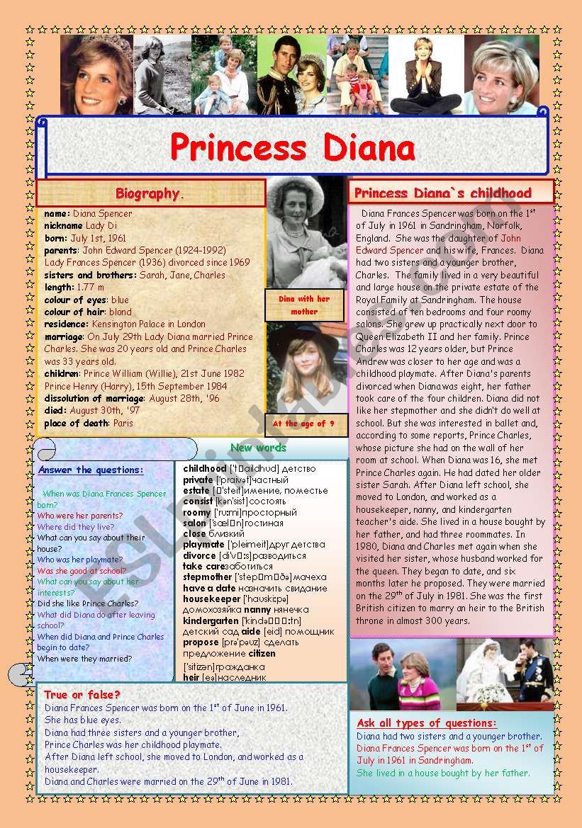 Princess Diana (2 pages) worksheet