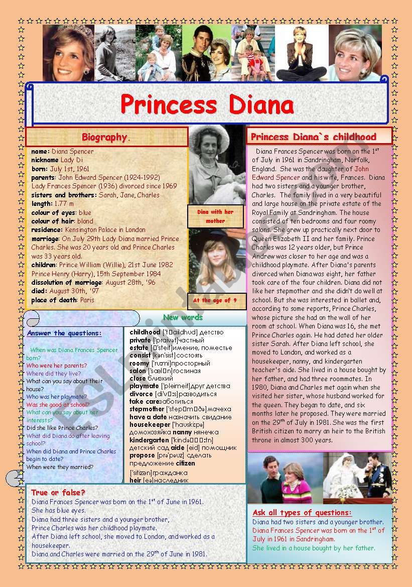 Princess Diana (2 pages) worksheet
