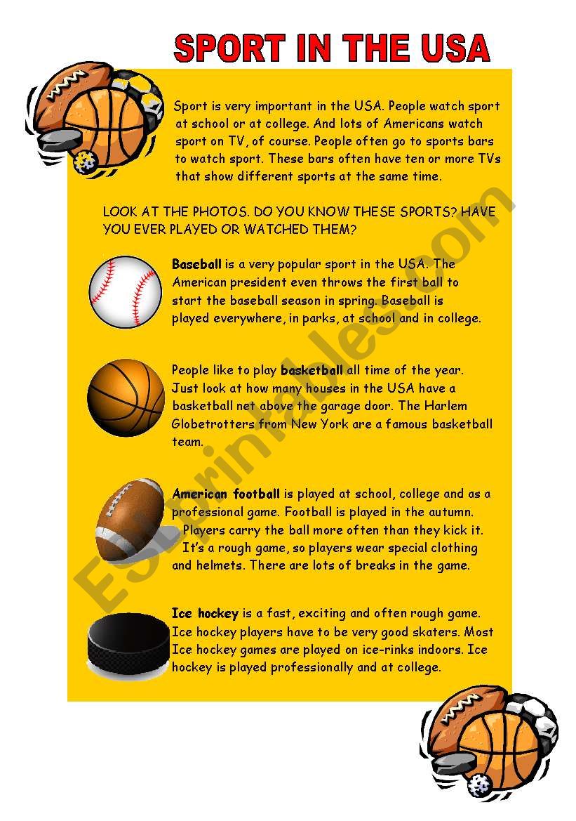 Sport in the USA worksheet