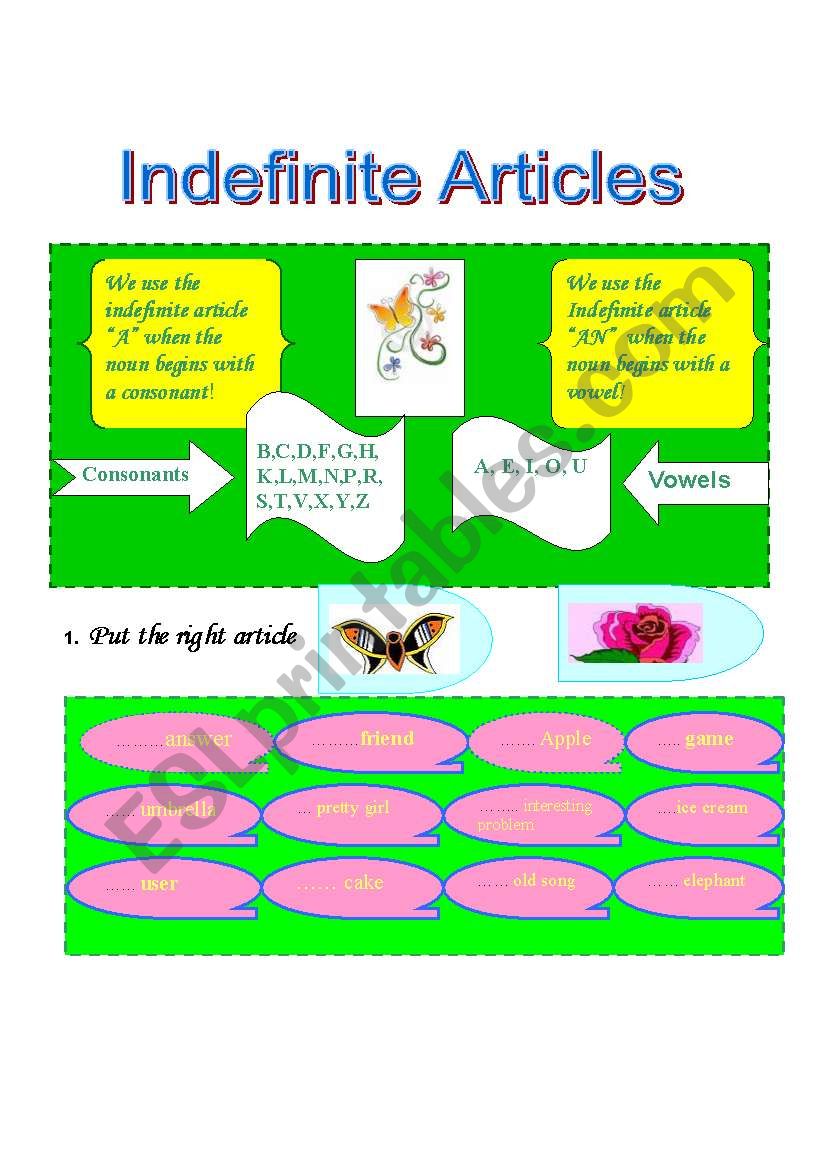 Articles  worksheet