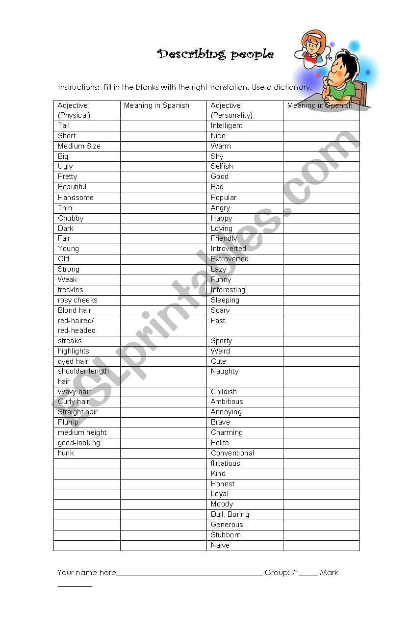 ADJECTIVES worksheet