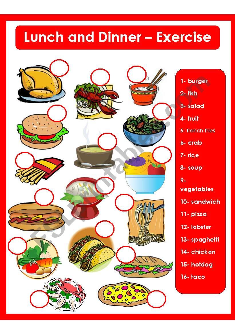 Lunch and Dinner - Exercise worksheet