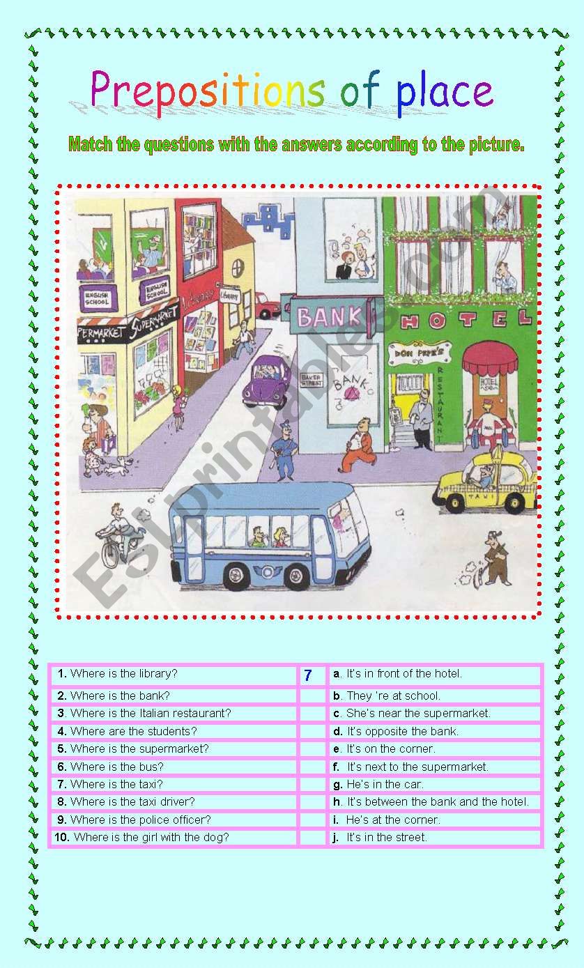 Prepositions of place worksheet