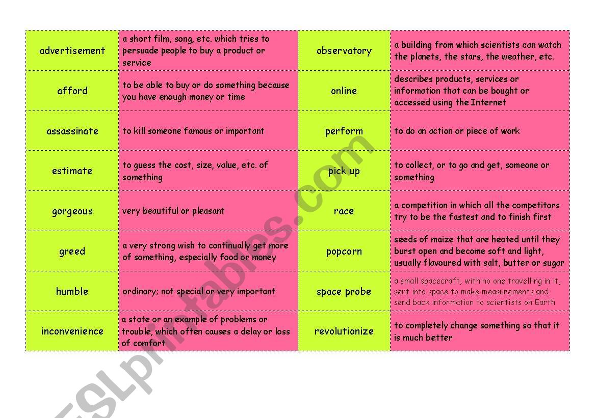 New Headway Intermediate Unit One Vocabulary