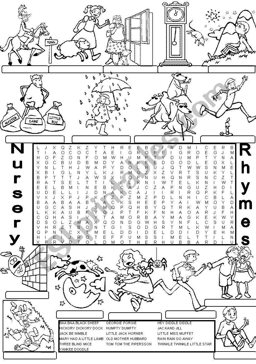 wordsearch NURSERY RHYMES worksheet