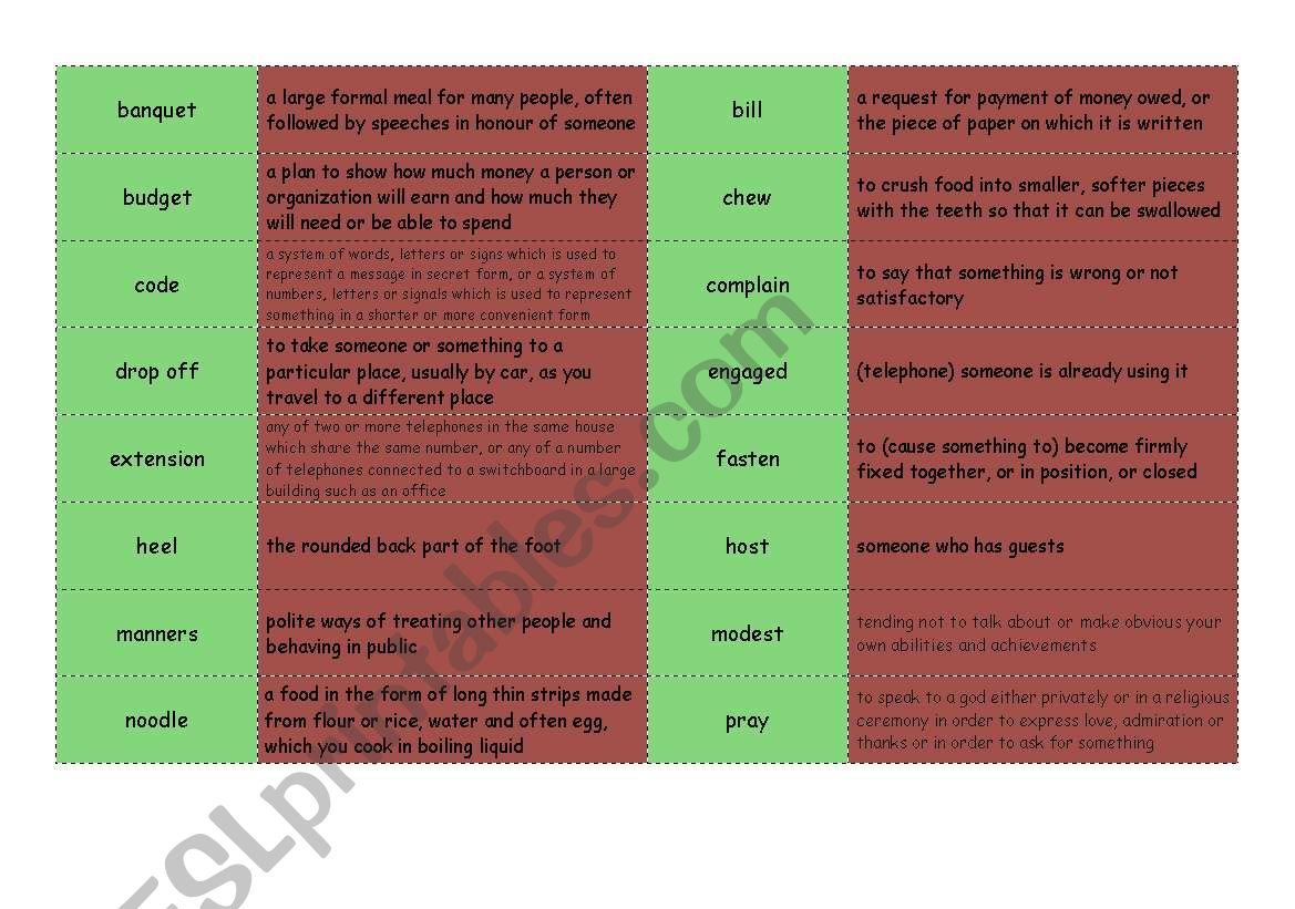 New Headway Intermediate Unit Four Vocabulary