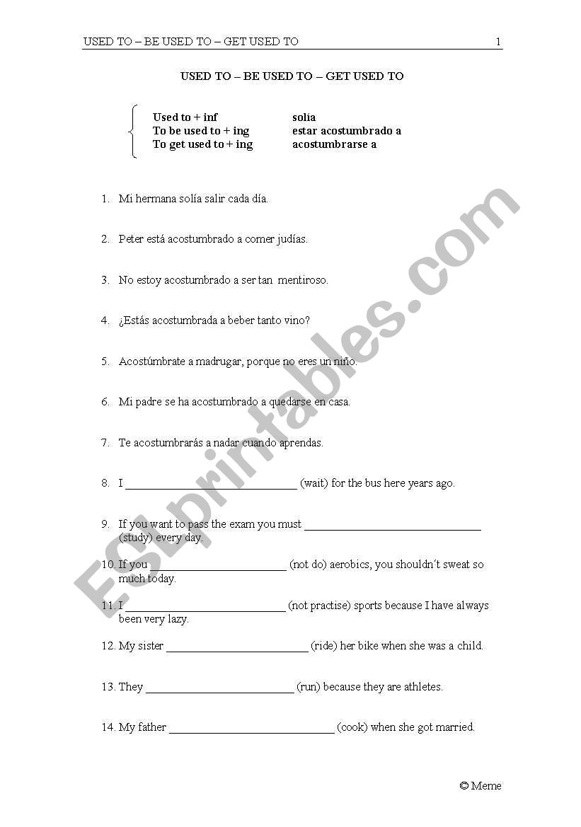 USED TO – BE USED TO – GET USED TO USED TO – BE USED TO – GET USED TO