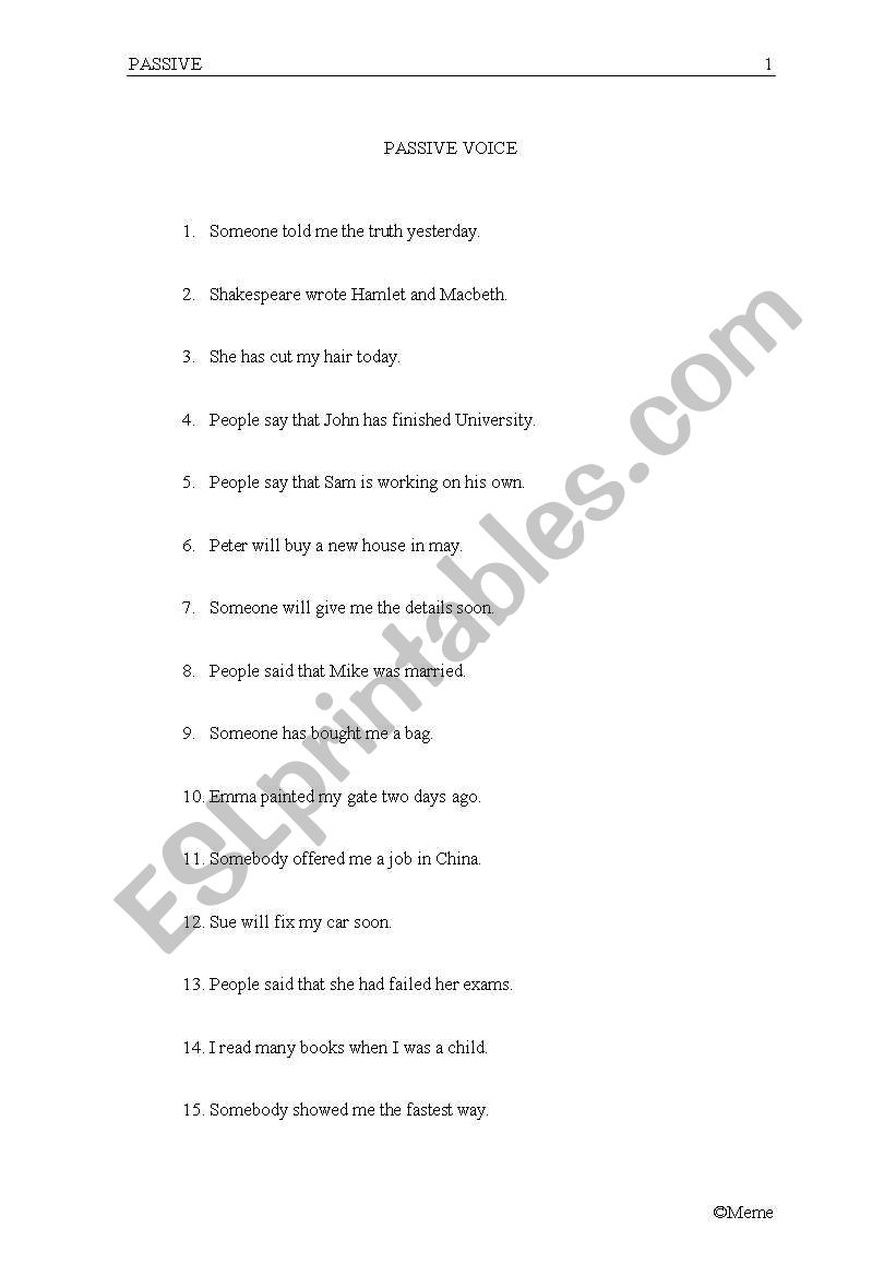 10 worksheets PASSIVE VOICE worksheet
