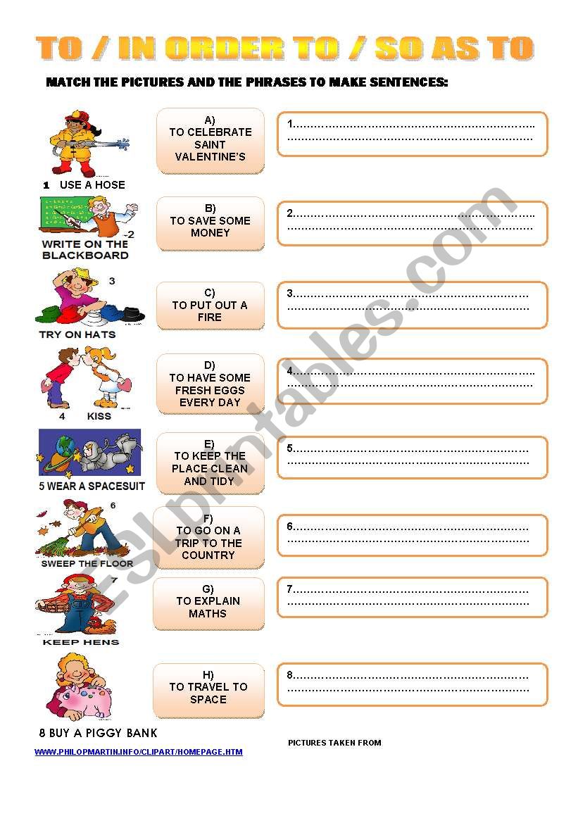 TO / IN ORDER TO / SO AS TO worksheet