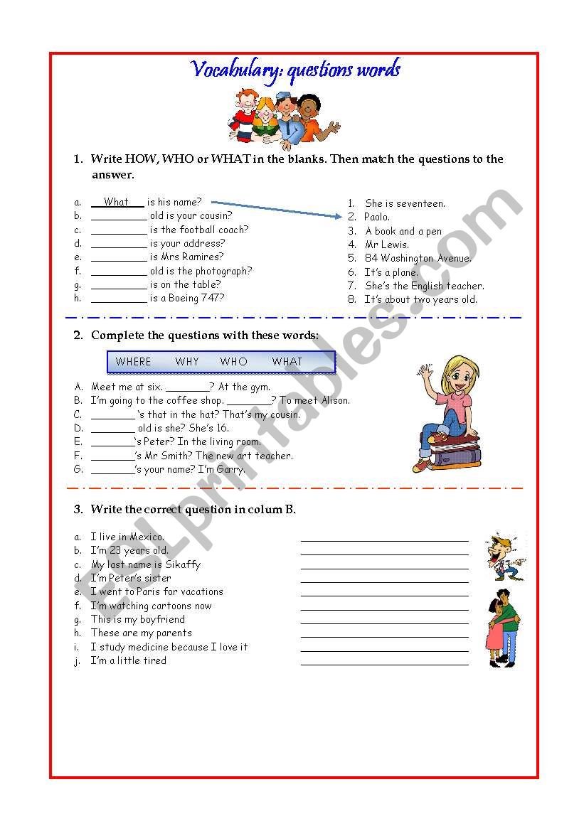 question words worksheet