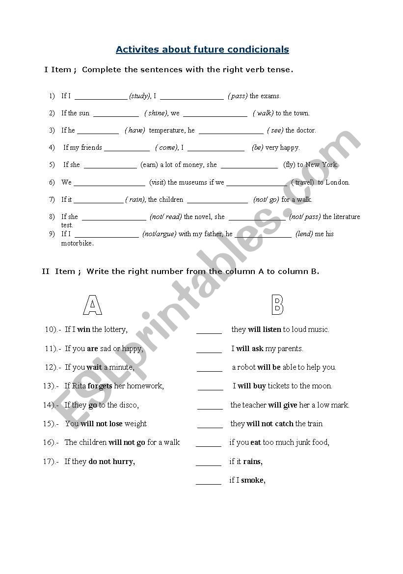 if clauses- condicionals worksheet