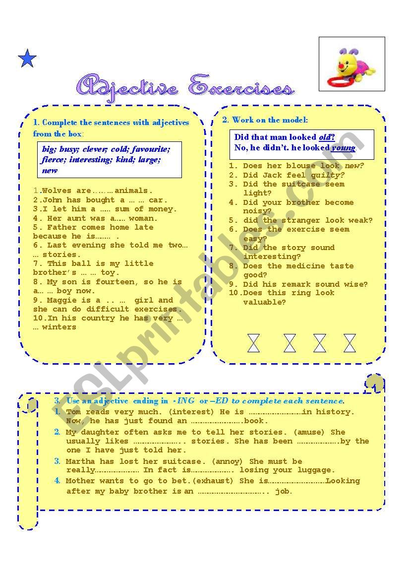 Adjective exercises worksheet