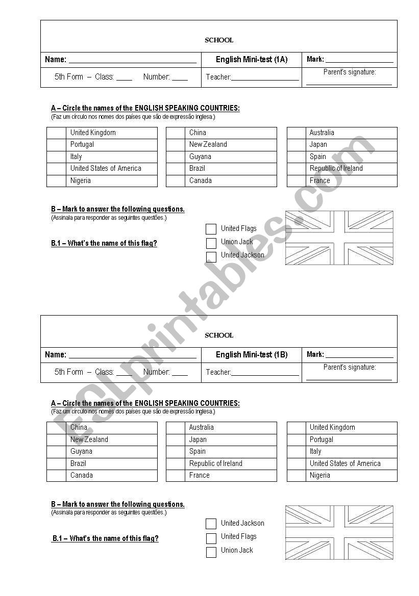 English Speaking Countries - Quick assessment