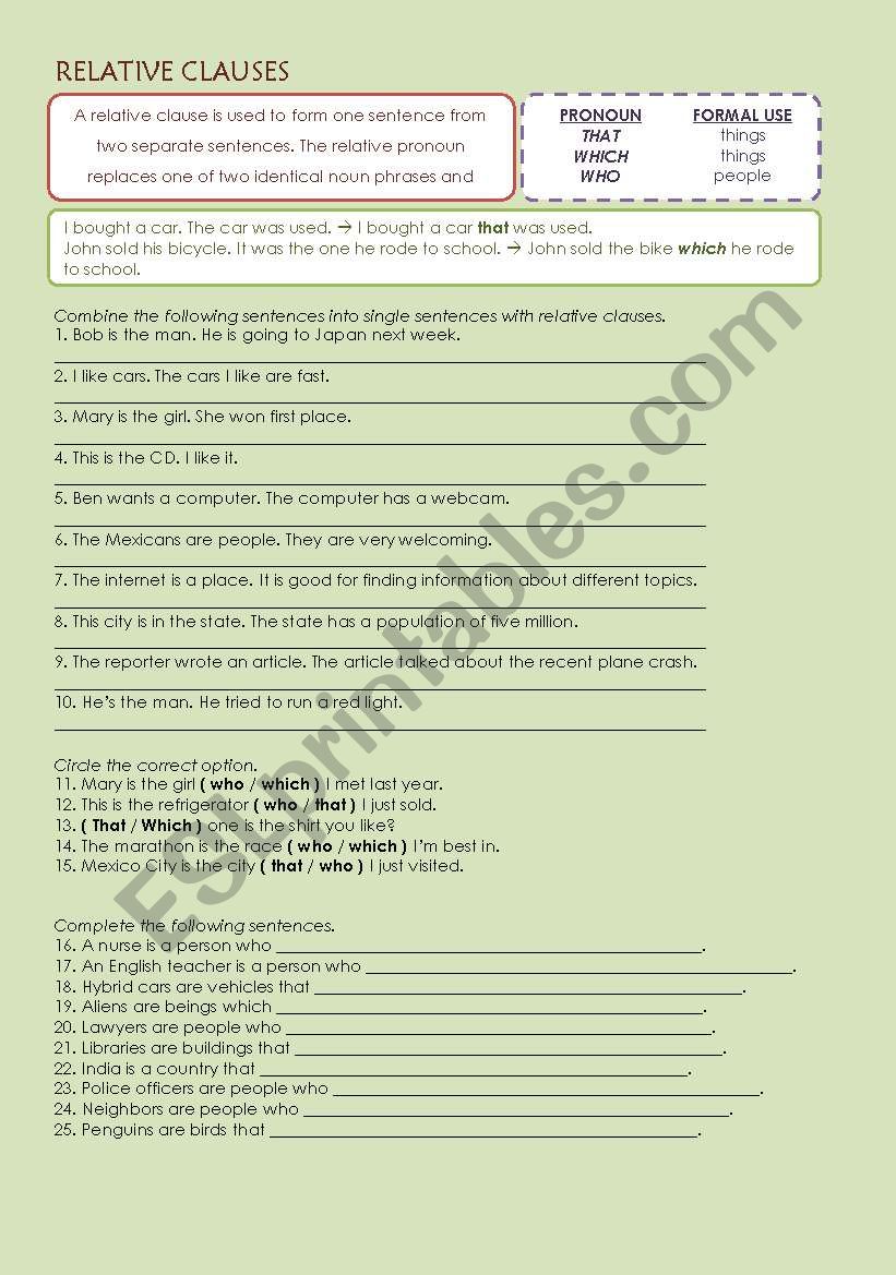 RELATIVE CLAUSES - WHO, THAT, WHICH