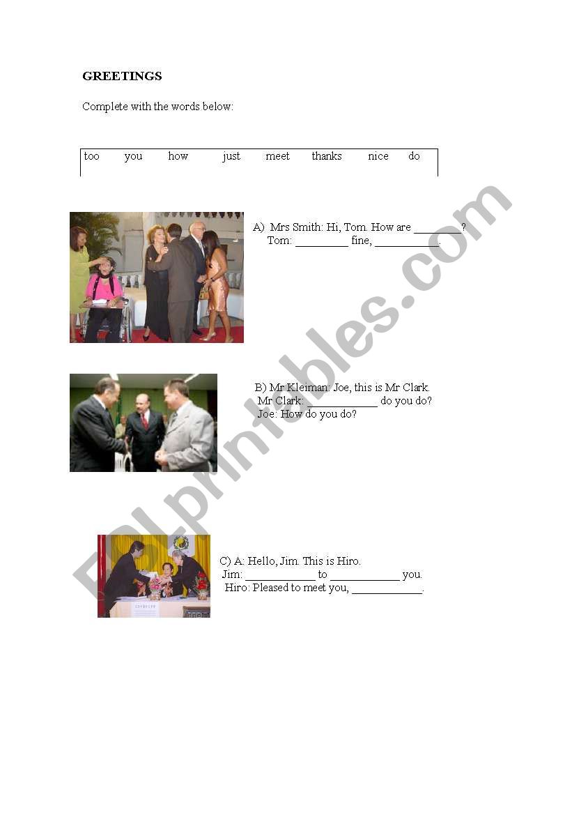 Greetings worksheet