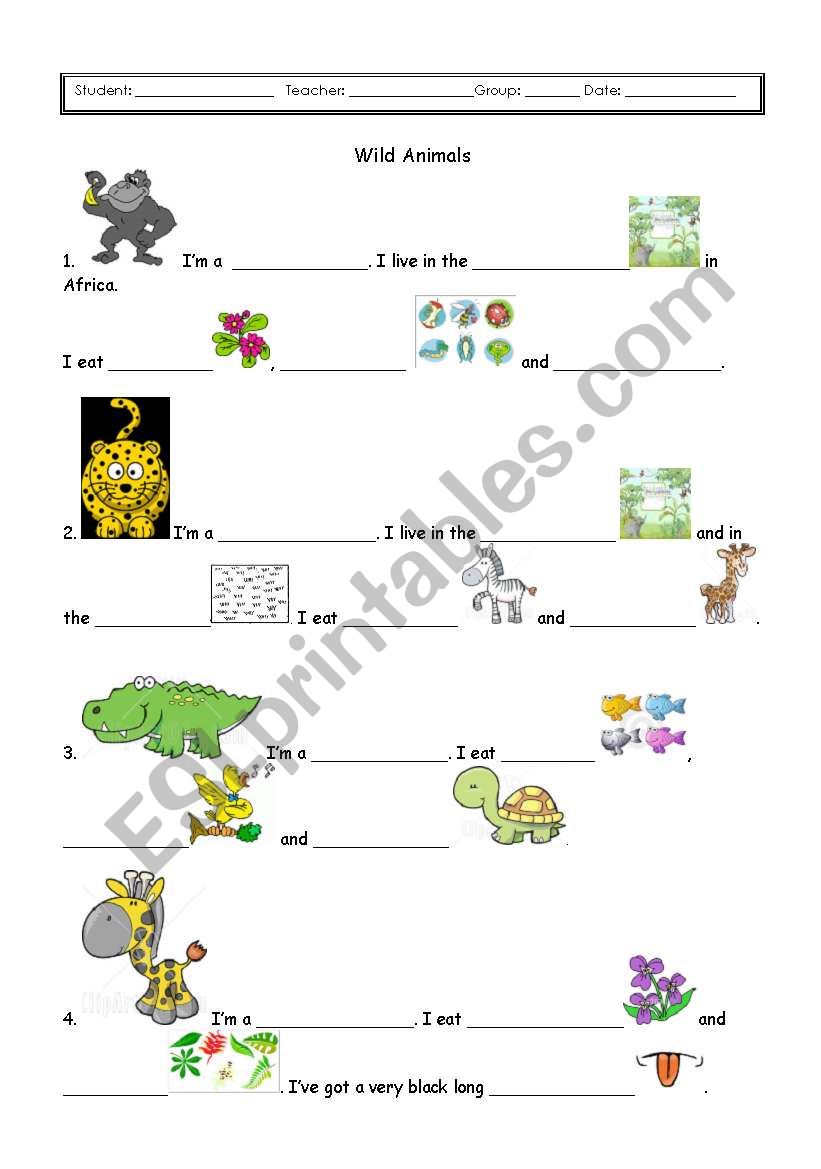 Wild animals worksheet