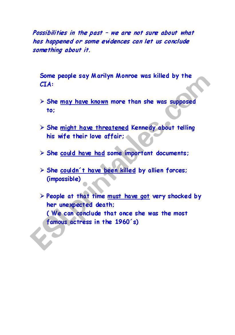 Possibilites in the past- Past modals (speculation)