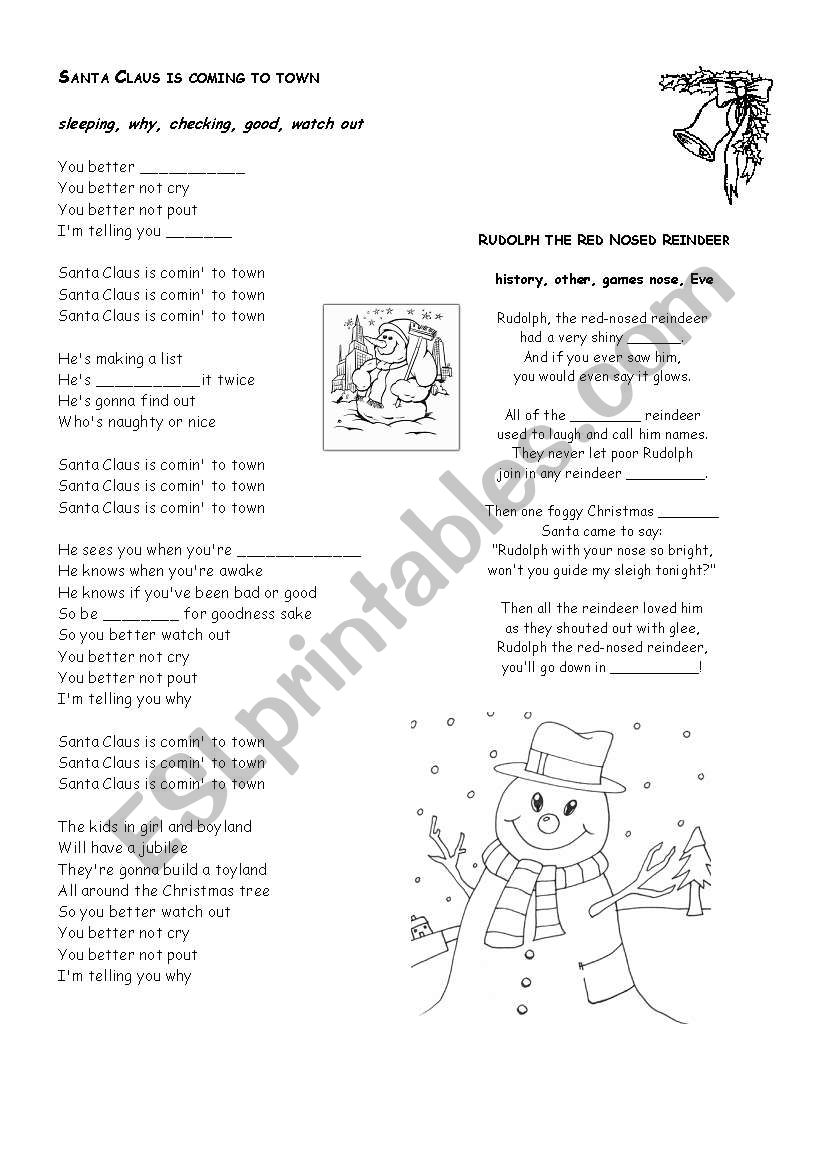 Xmas fun with songs worksheet