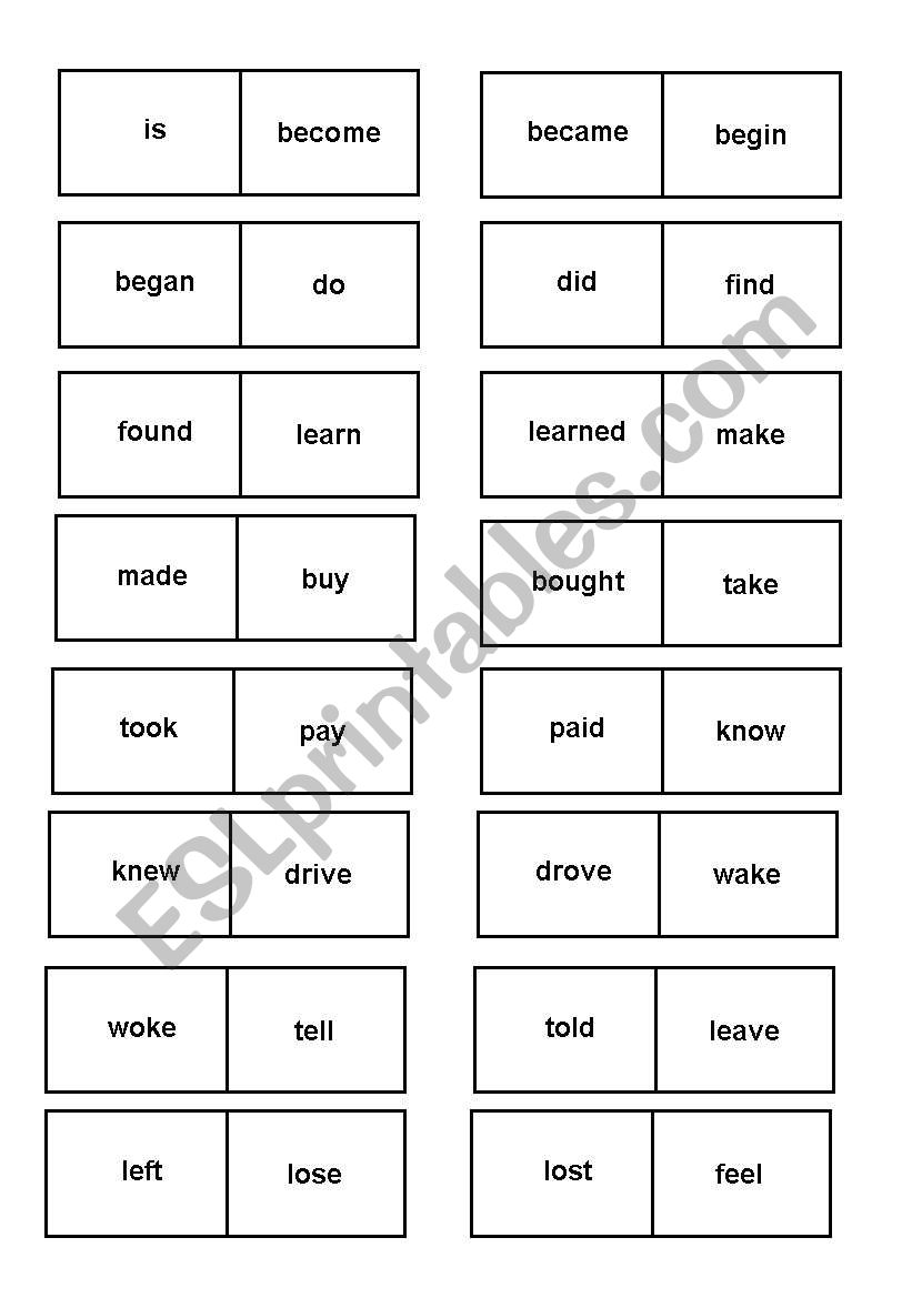 Simple past dominoes worksheet