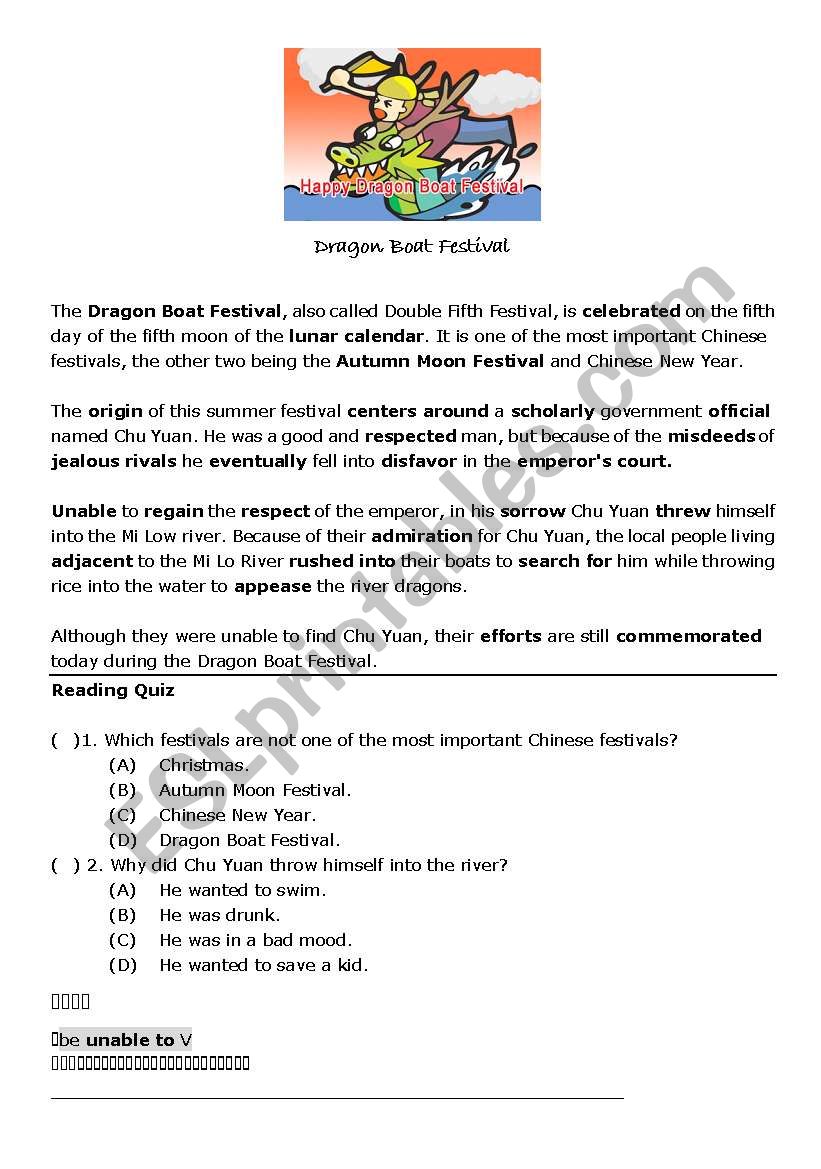 Dragon boat festival  worksheet