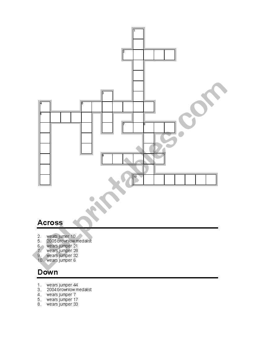 West Coast Eagles Crossword worksheet