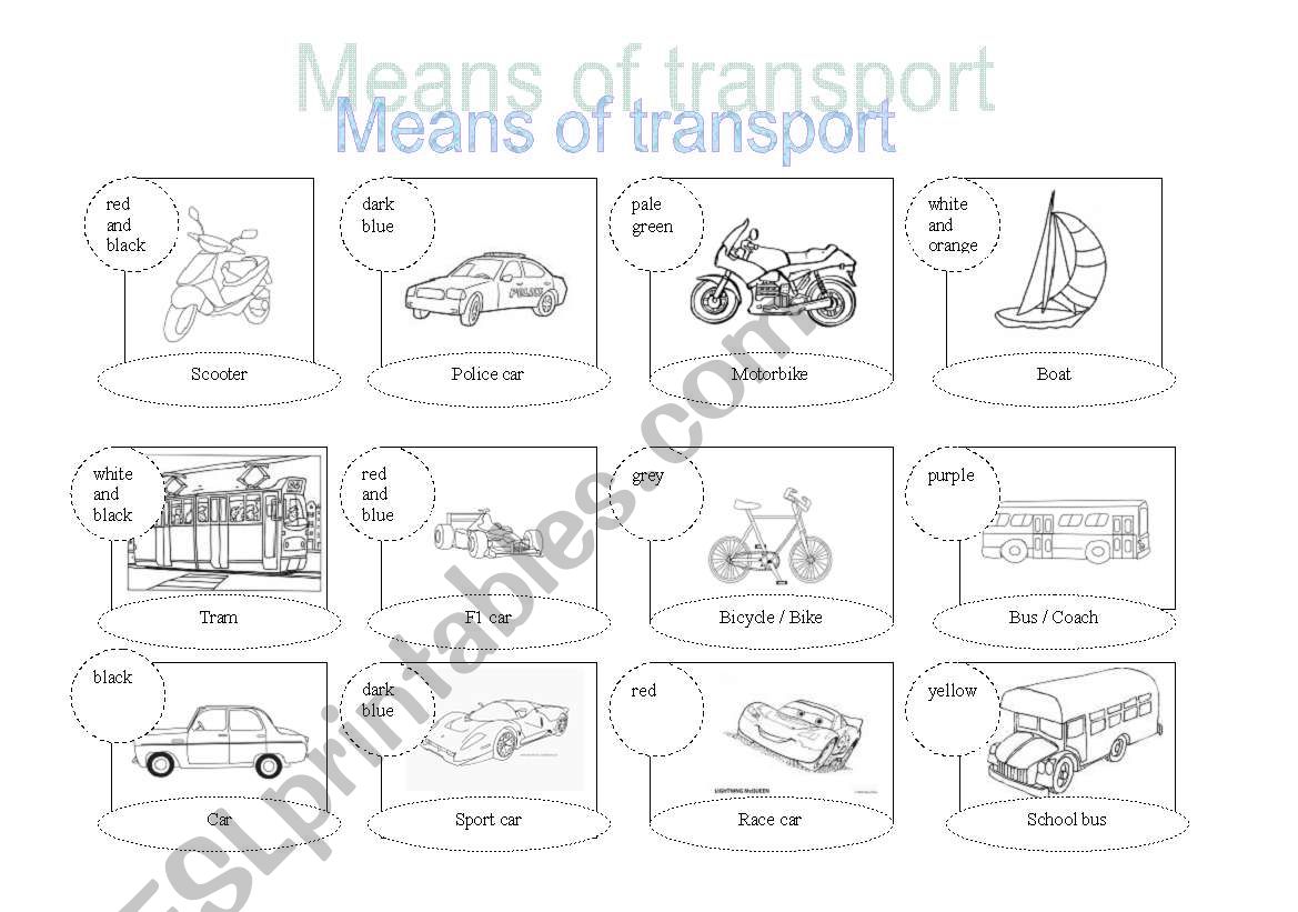 Means of transport worksheet