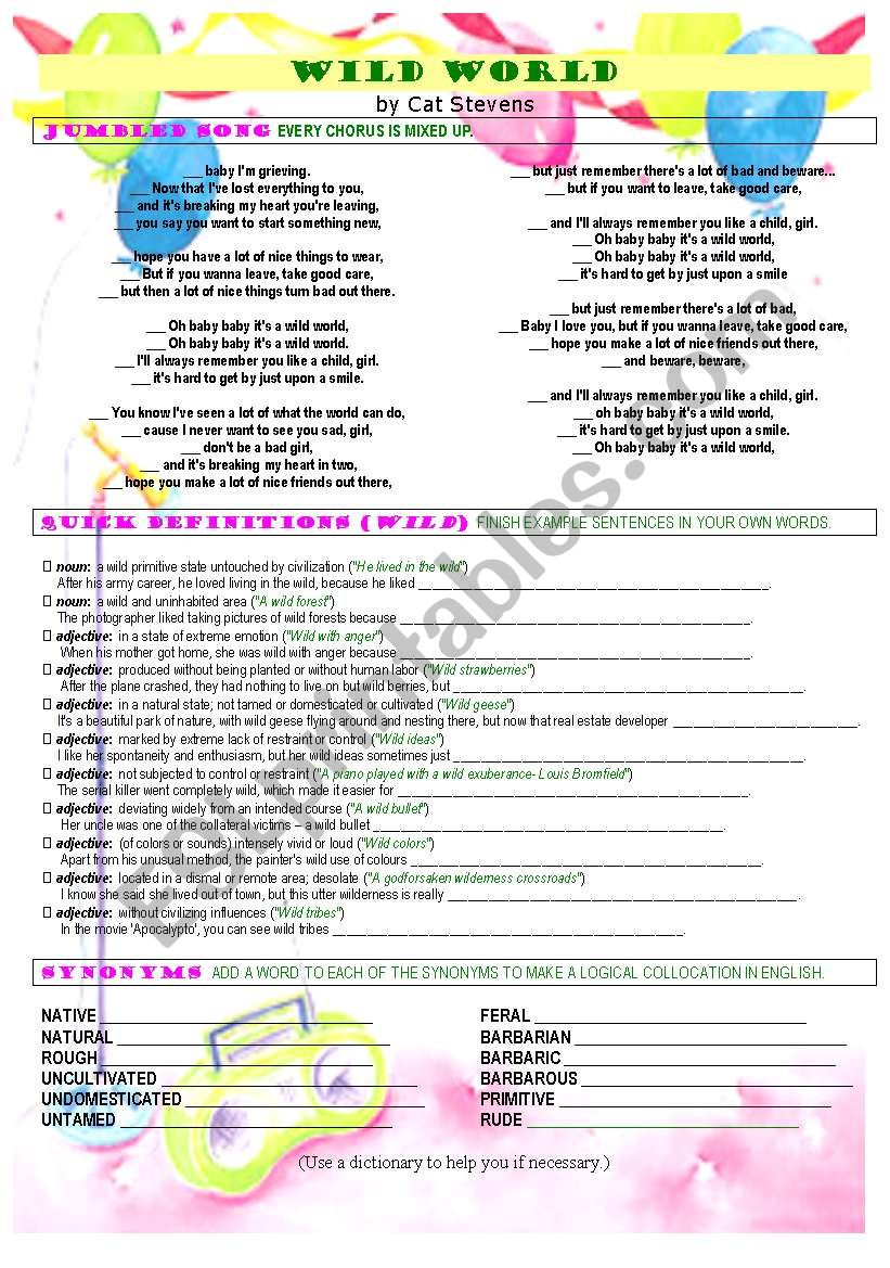 baby, baby, its a wild world worksheet