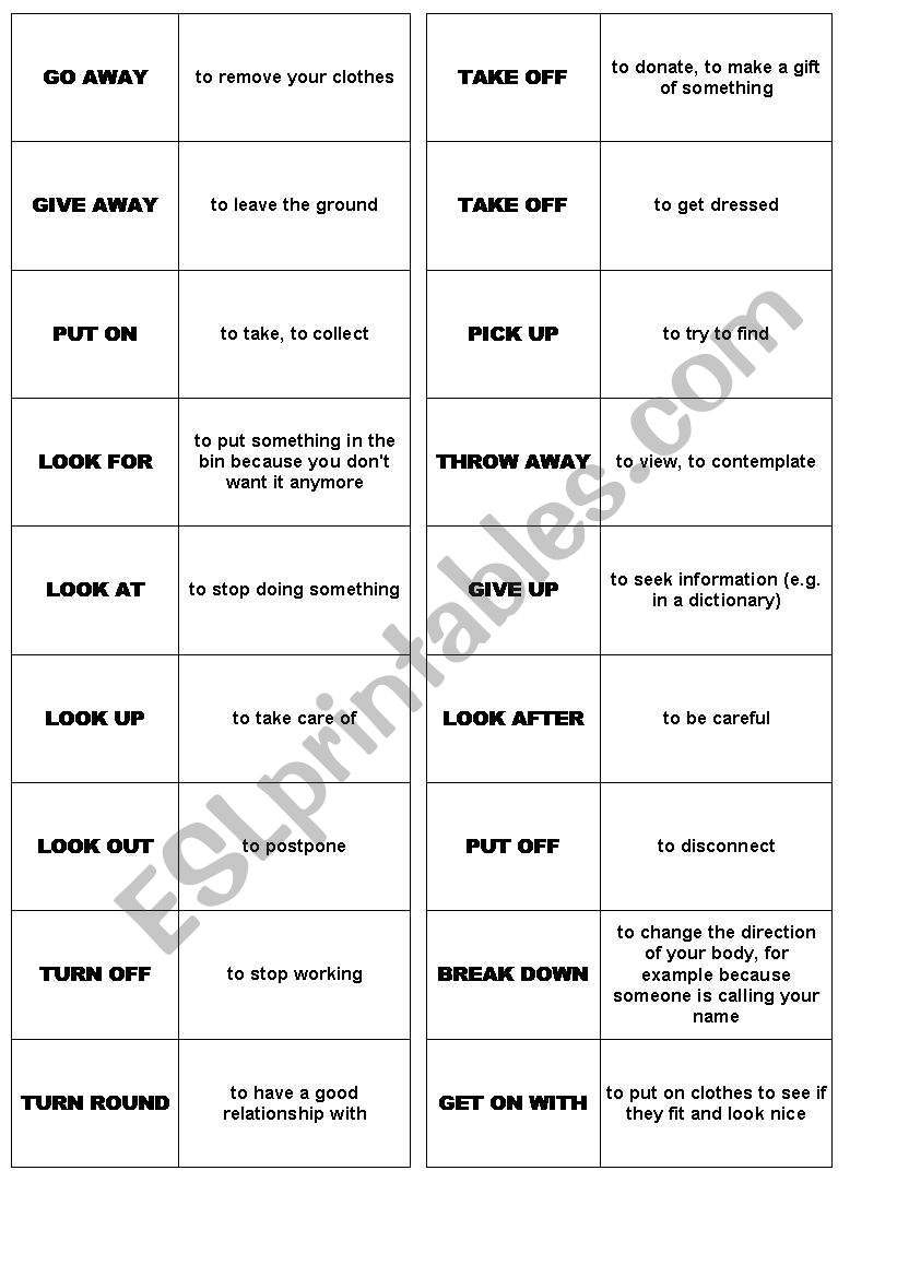 phrasal verbs dominoes worksheet