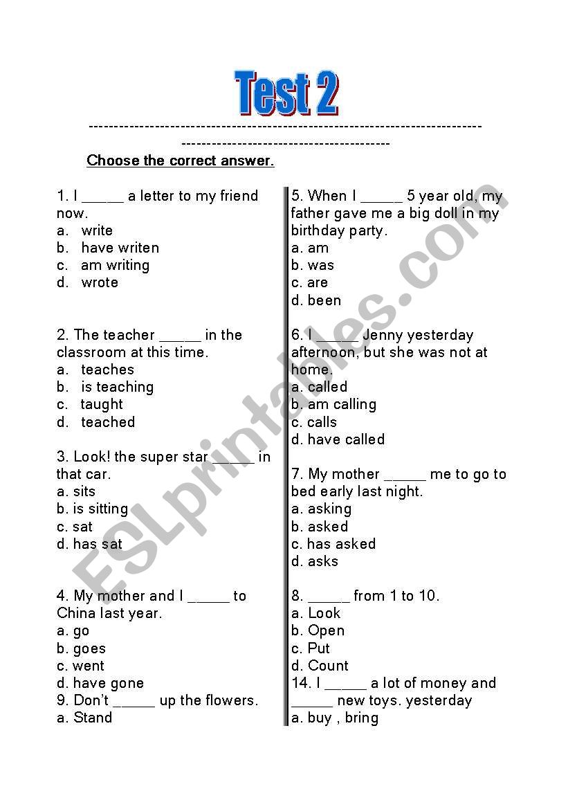 Grammar test worksheet