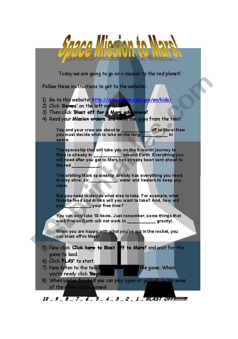 Space Mission to Mars! worksheet