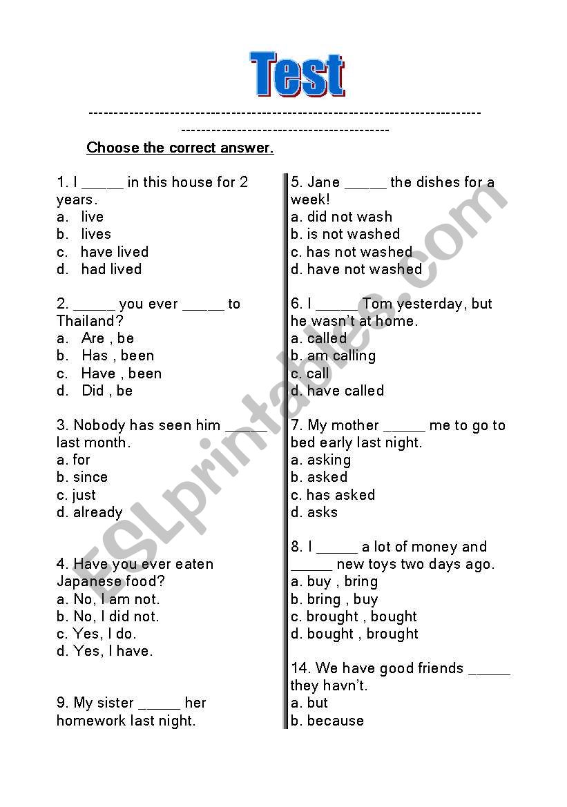 Grammar Test 2 worksheet