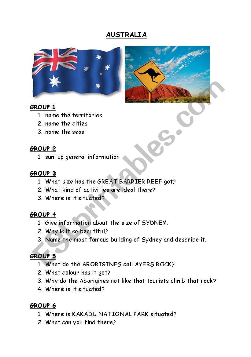 Australia - group work worksheet