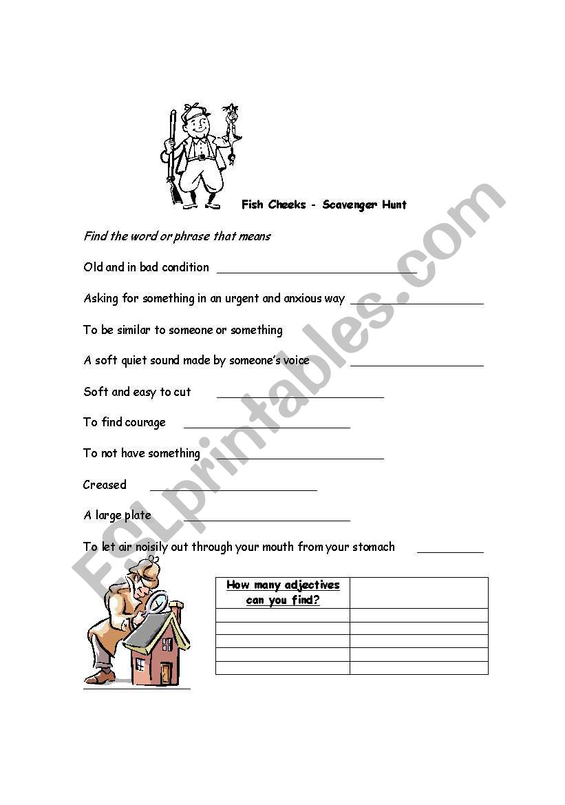 Fish Cheek Scavenger Hunt worksheet