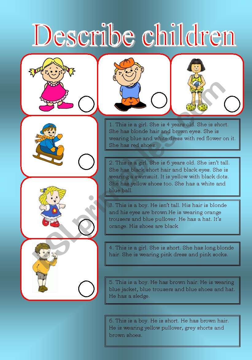 Describe children worksheet