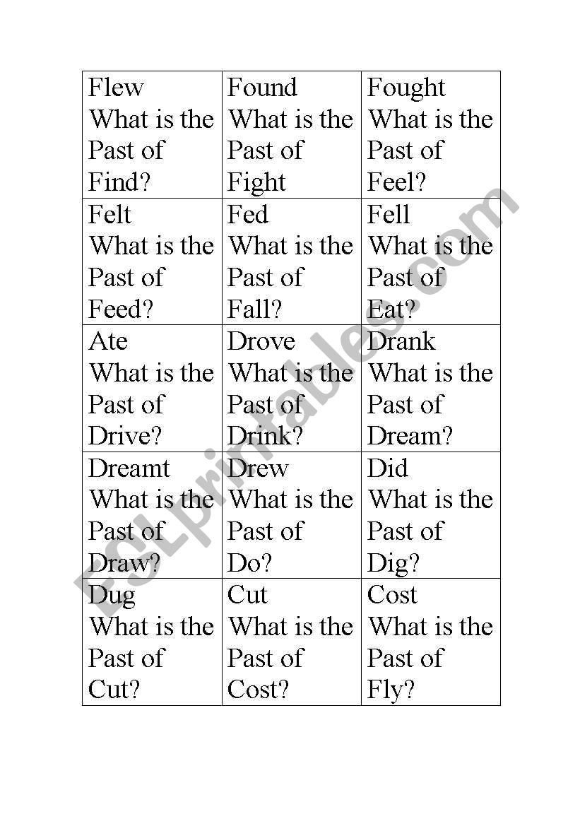 Chase the past verb worksheet