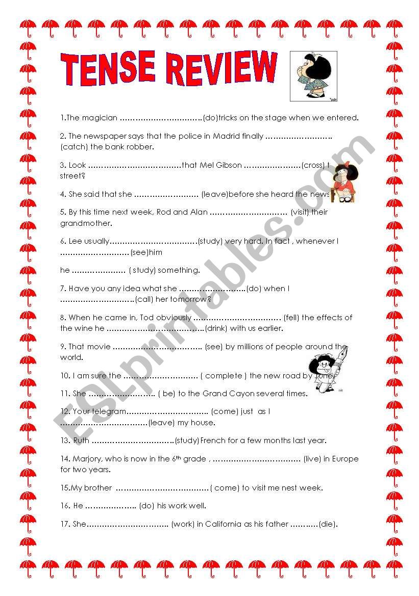 TENSE REVIEW WITH MAFALDA worksheet