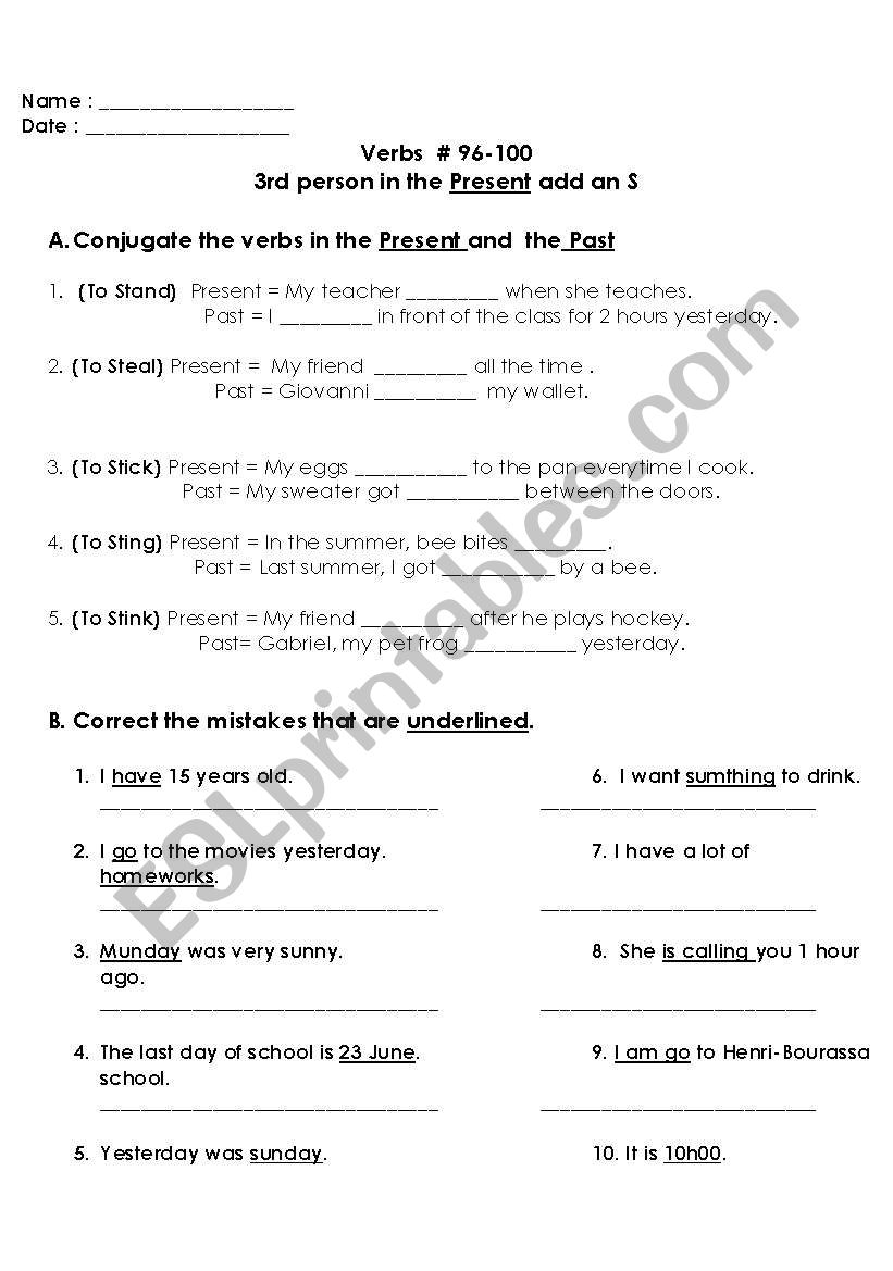 verbs #96-100 worksheet