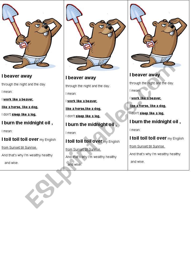 WORK idioms in POEM worksheet