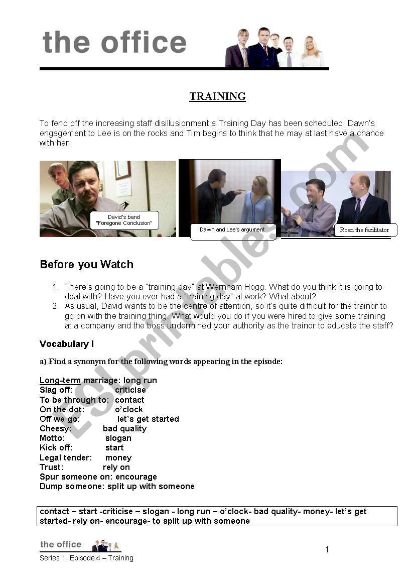 The Office season 1 episode 4 worksheet